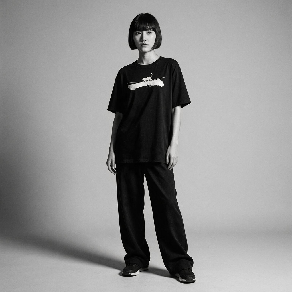Kuroi Ichi tee on model - streetwear fit photo 4