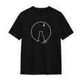Kuroi Marumado oversized black tee - cat watching moon through round window