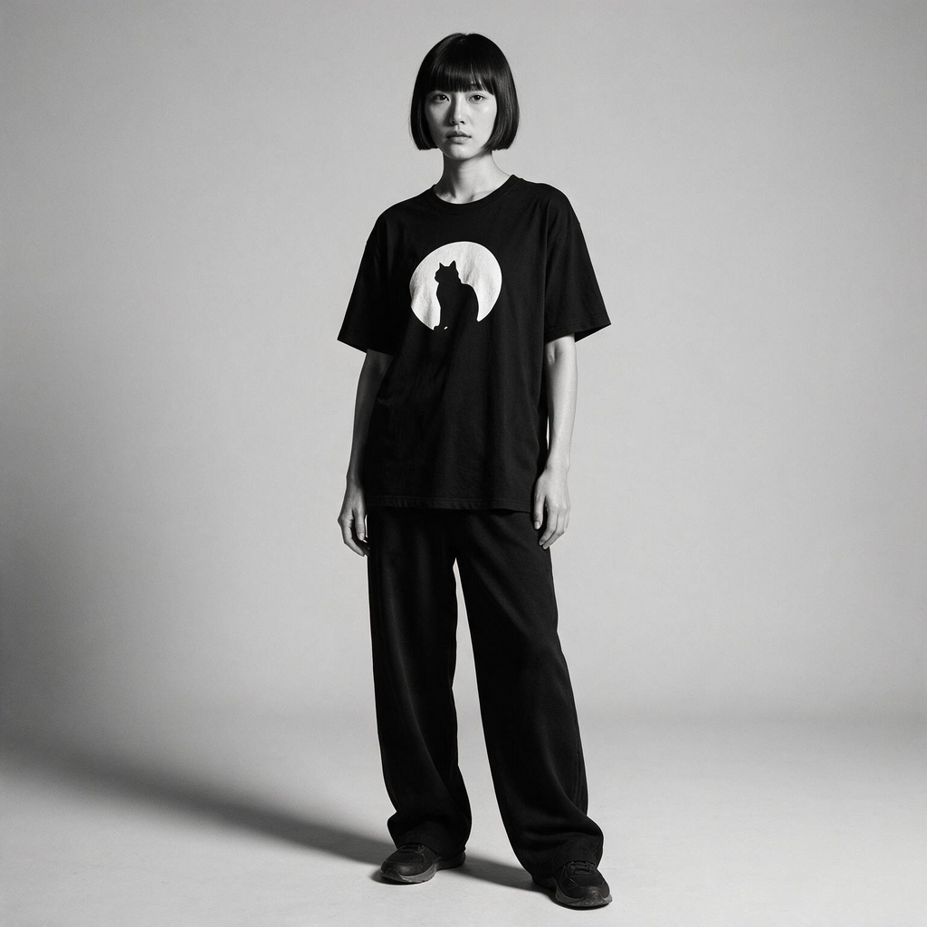 Kuroi Yozora no Ana tee on model - streetwear fit photo 4