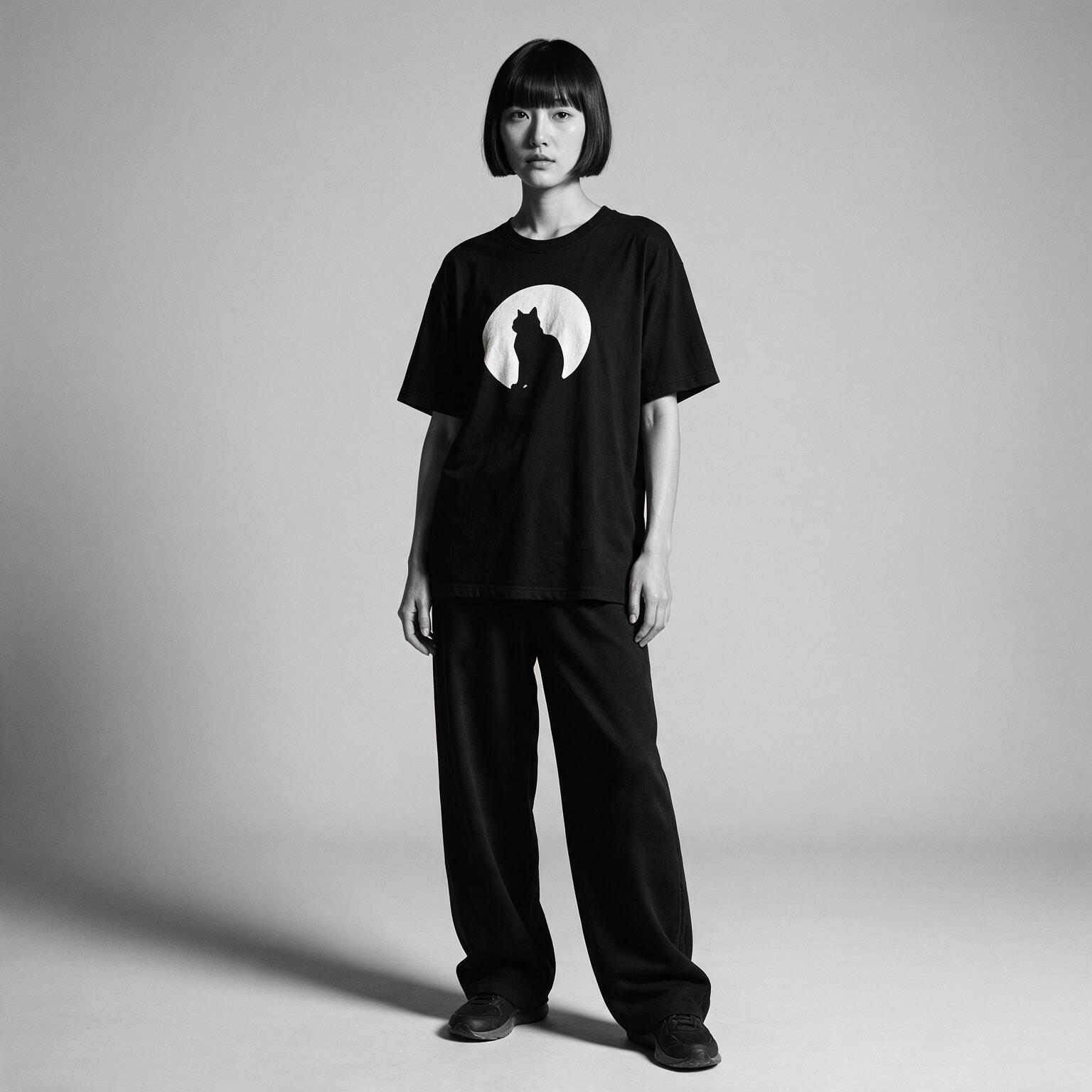 Kuroi Yozora no Ana tee on model - streetwear fit photo 4