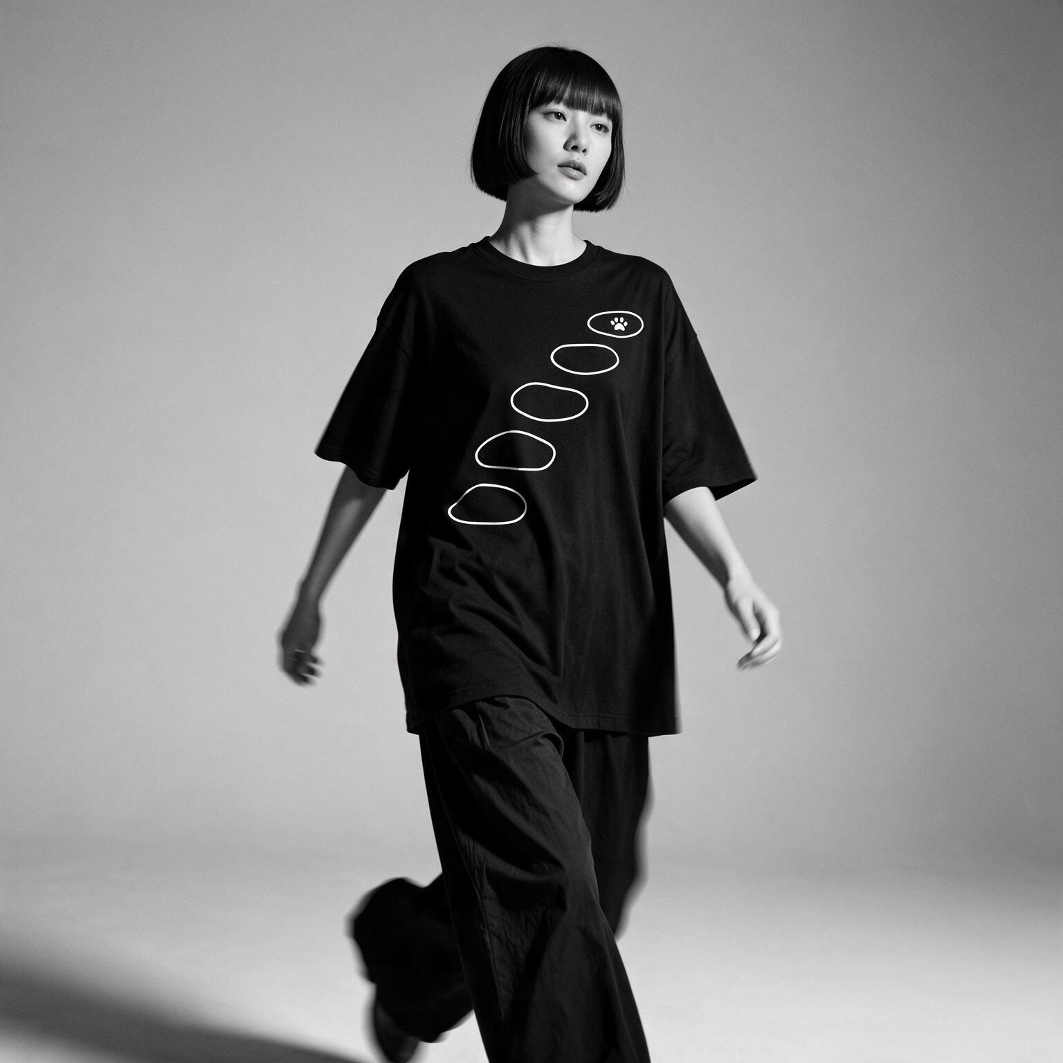 Kuroi Tobi-ishi tee on model - streetwear fit photo 4