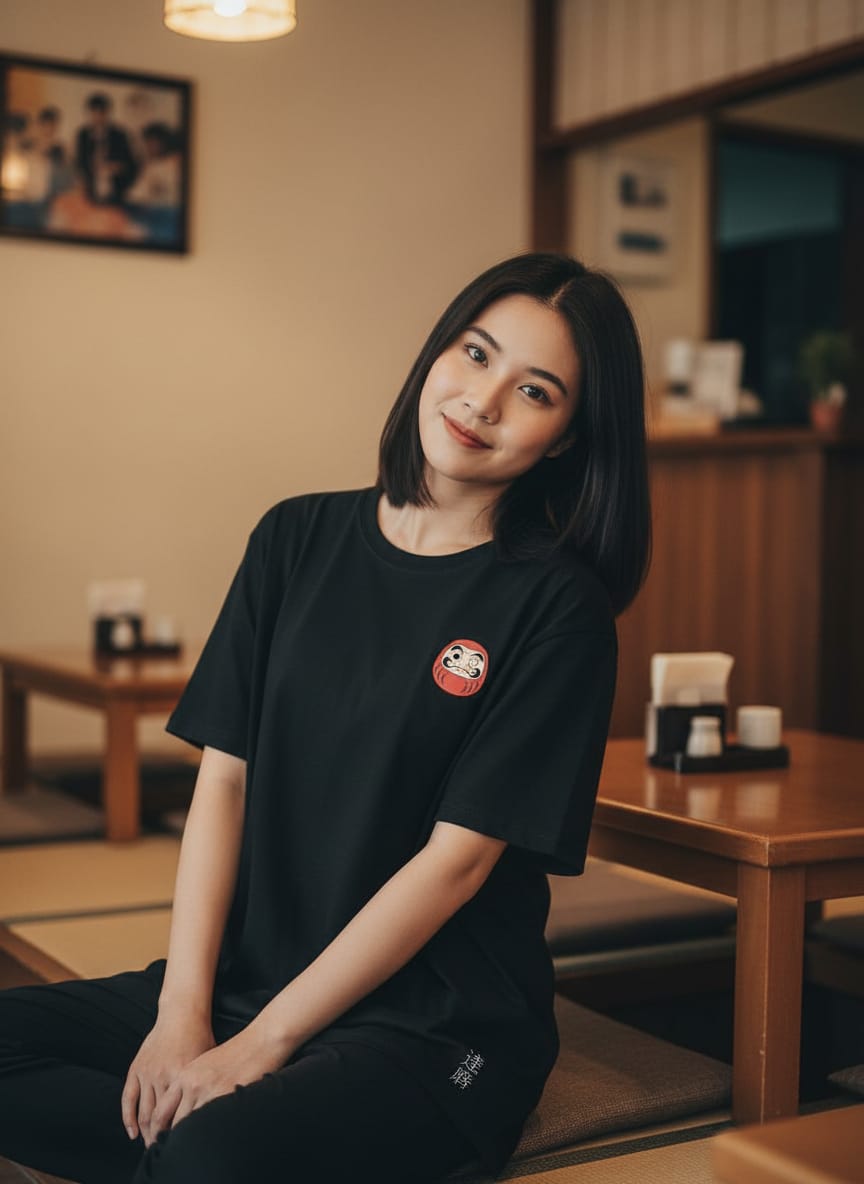 Kuroi Oversized DARUMA Tee |Japanese Embroidered Streetwear