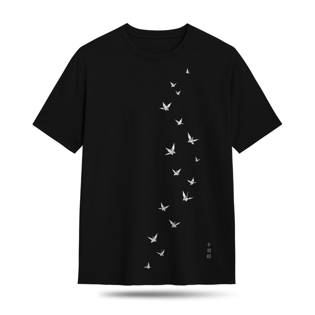 Kuroi Oversized Mono Crane Tee | Japanese Printed Streetwear