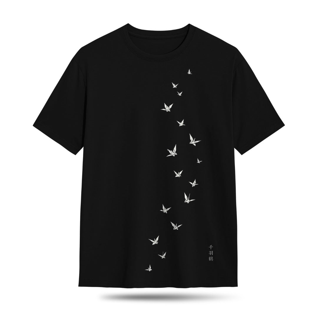 Kuroi Oversized MONO CRANE Tee | Japanese Printed Streetwear