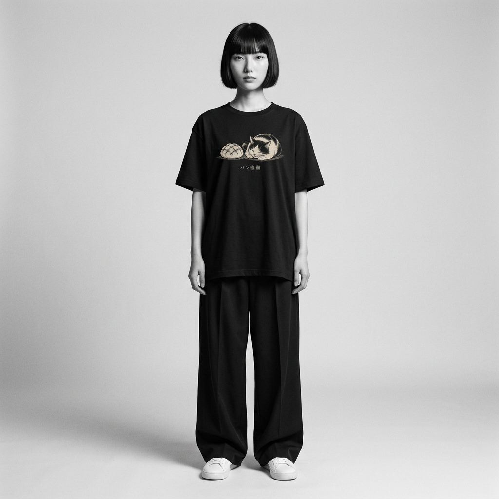 Nagi in the Kuroi Bread Nap Cat Tee — standing