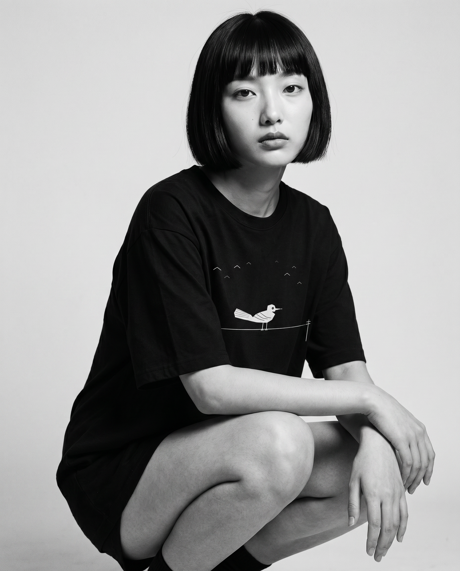 Nagi in the Kuroi Karasu Tee — crouching