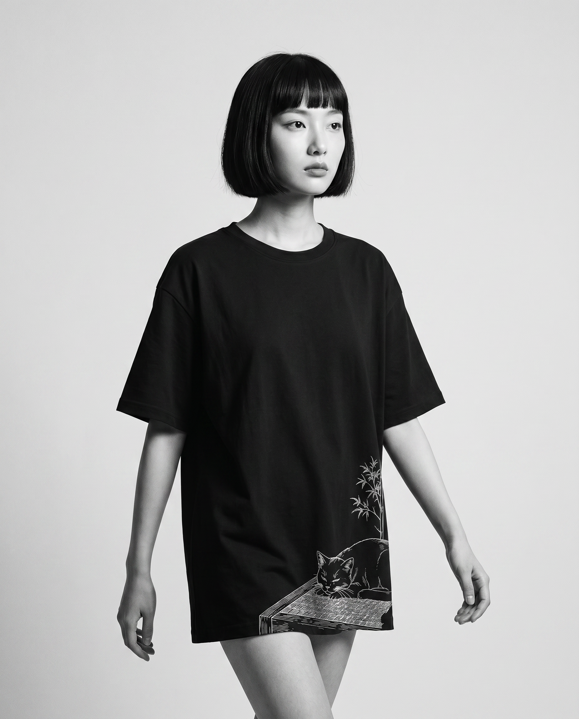 Nagi in the Kuroi Nemuri Neko Tee — walking