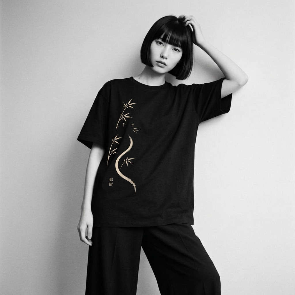 Nagi in the Kuroi Shadow Bamboo Cat Tee — leaning
