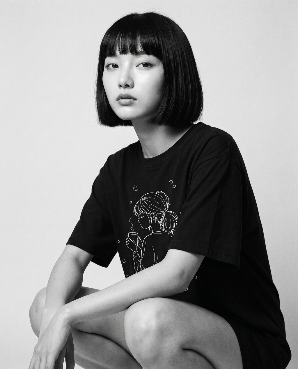 Nagi in the Kuroi Sakura to Shoujo Tee — crouching