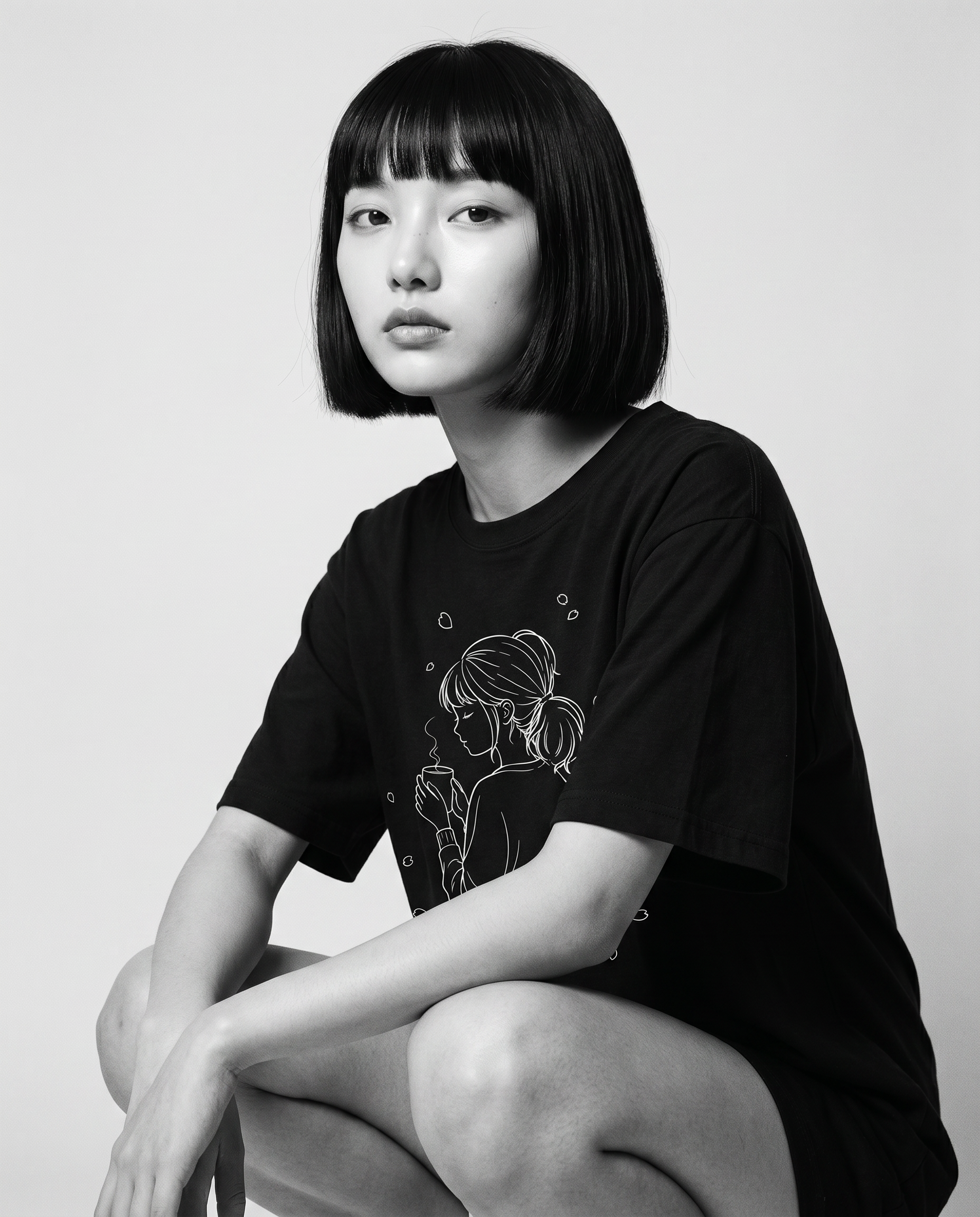 Nagi in the Kuroi Sakura to Shoujo Tee — crouching