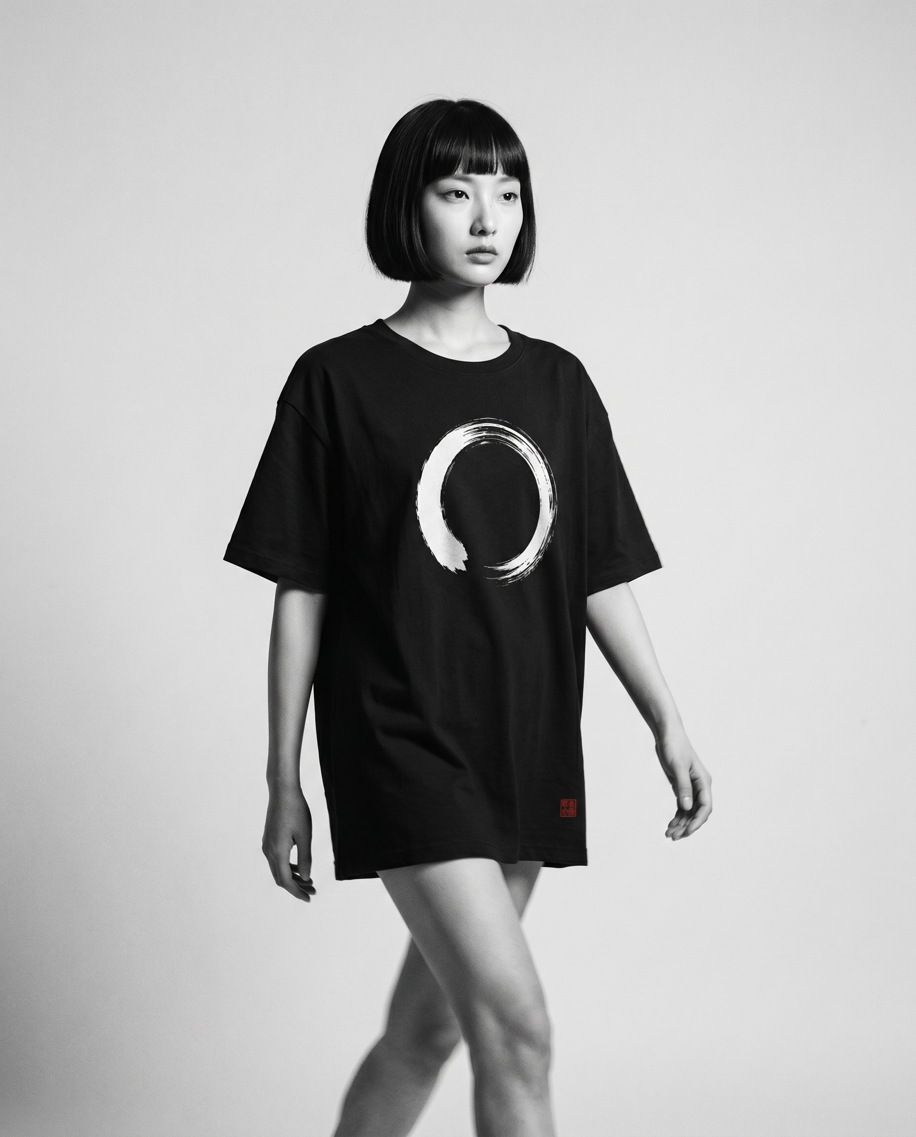 Nagi in the Kuroi Shizuka Brushstroke Tee — walking