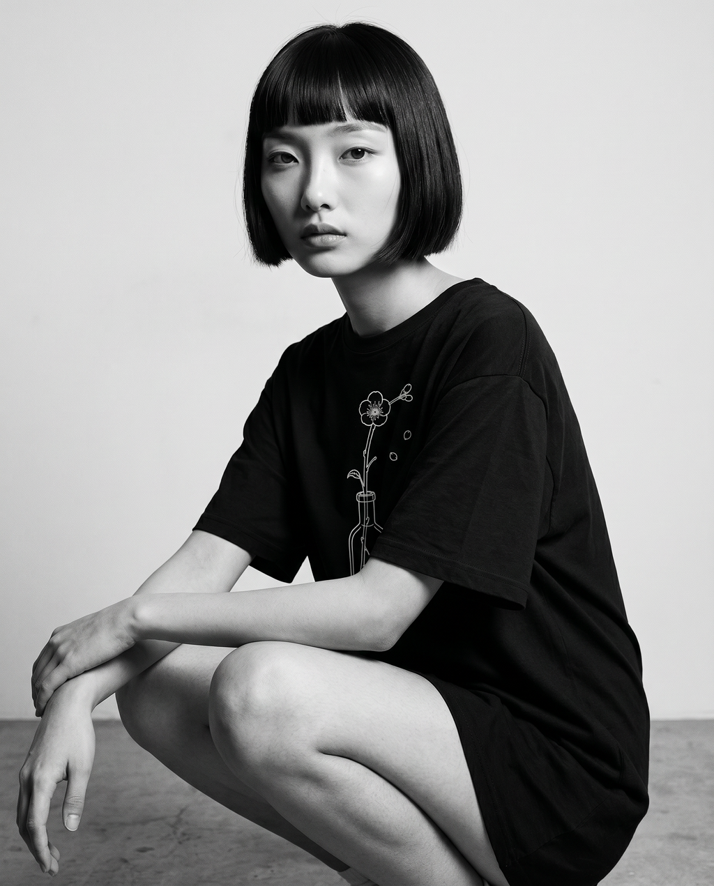 Nagi in the Kuroi Ume no Hana Tee — crouching