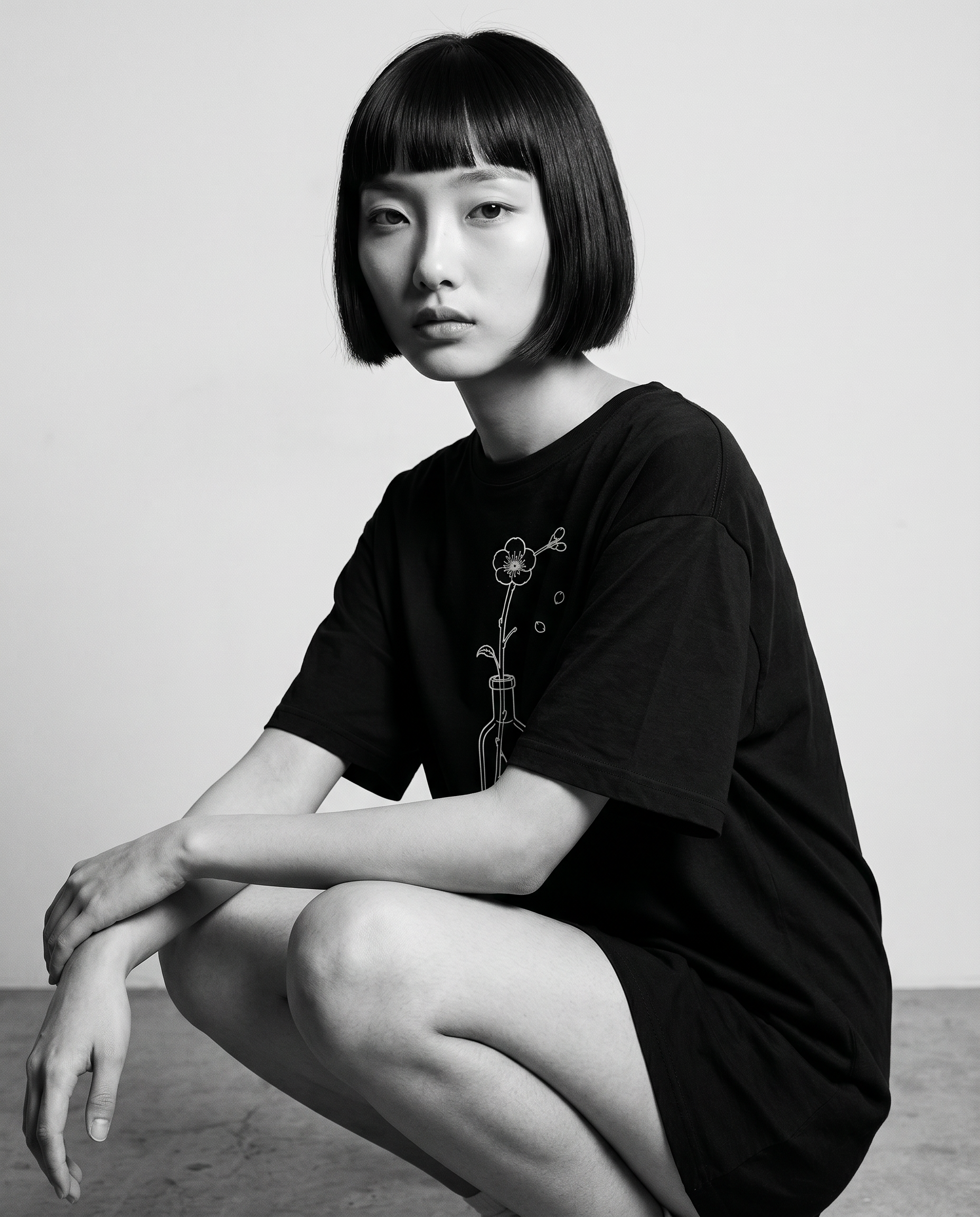 Nagi in the Kuroi Ume no Hana Tee — crouching