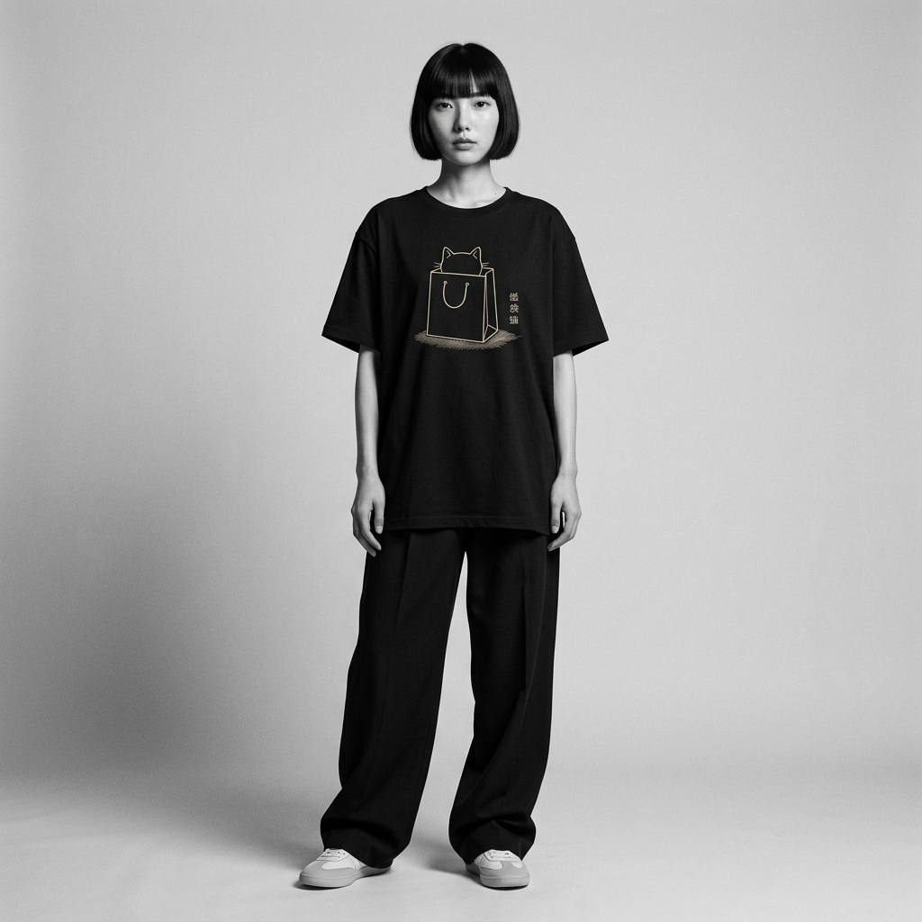 Nagi in the Kuroi Paper Bag Cat Tee — standing