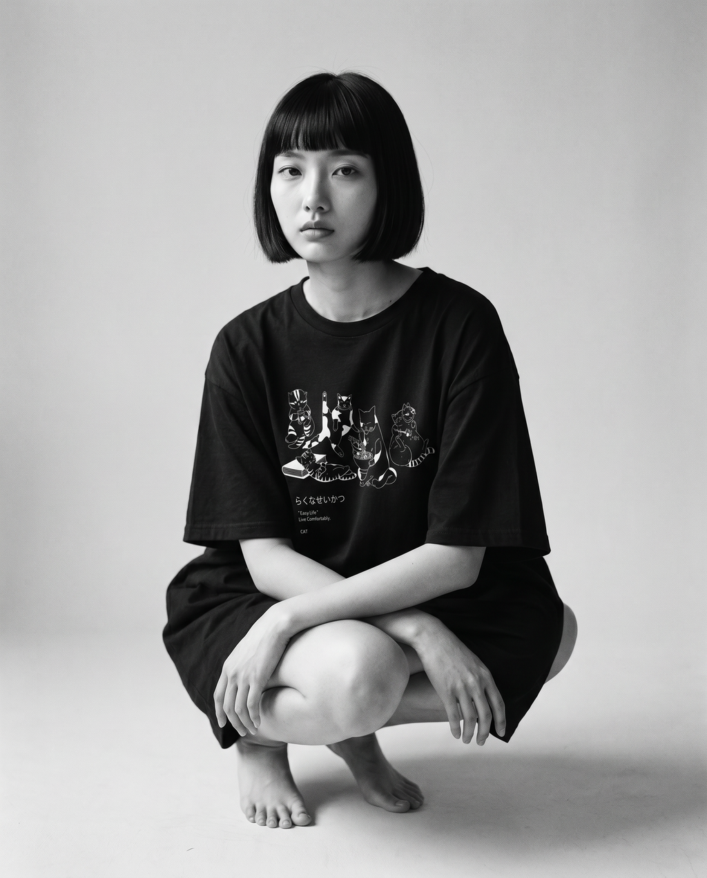 Nagi in the Kuroi Easy Life Cat Tee — crouching