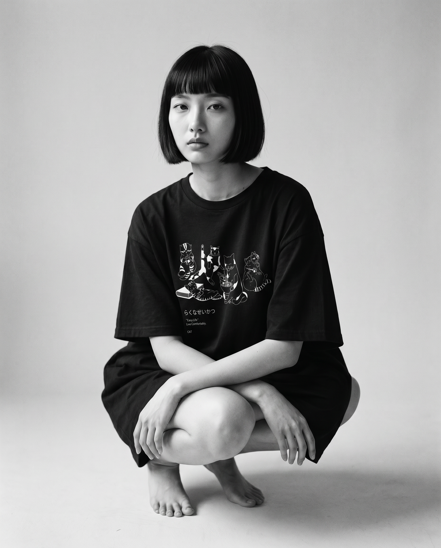 Nagi in the Kuroi Easy Life Cat Tee — crouching
