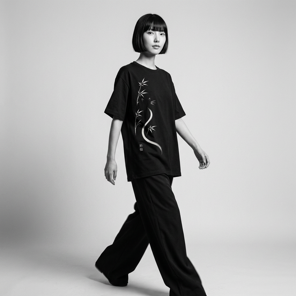 Nagi in the Kuroi Shadow Bamboo Cat Tee — walking