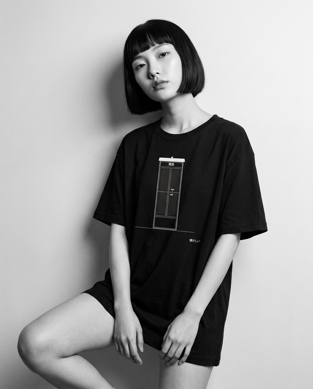 Nagi in the Kuroi Natsukashii Tee — leaning