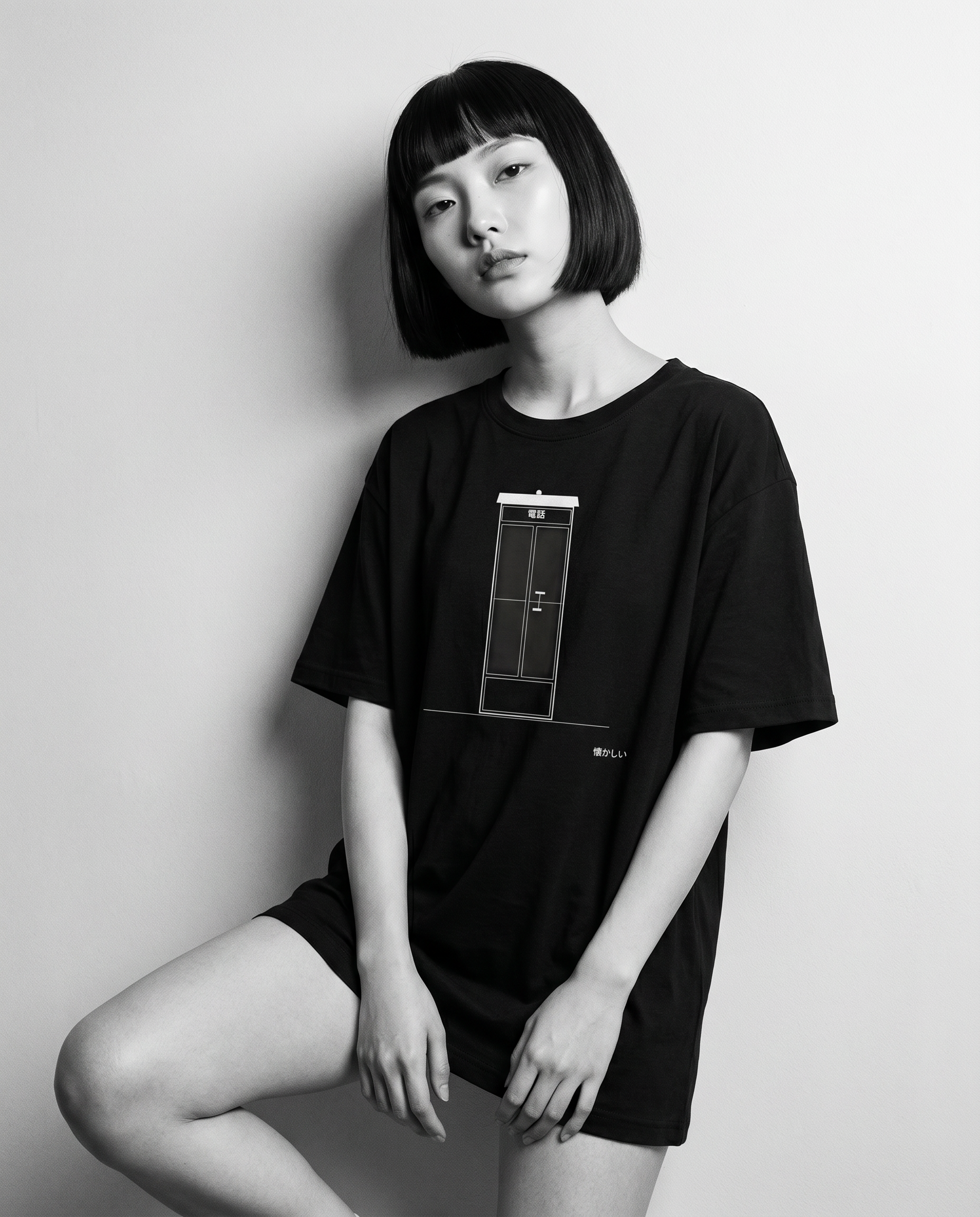 Nagi in the Kuroi Natsukashii Tee — leaning
