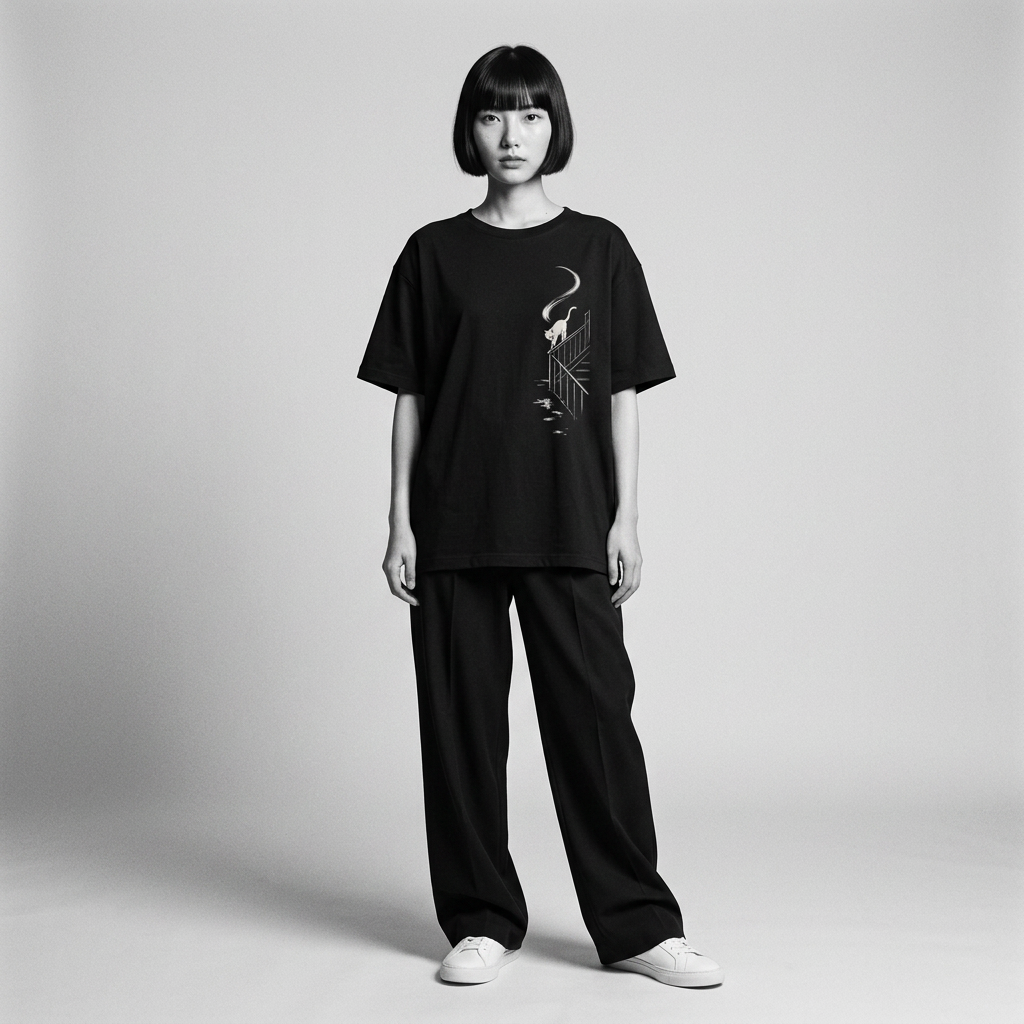 Nagi in the Kuroi Staircase Cat Tee — standing