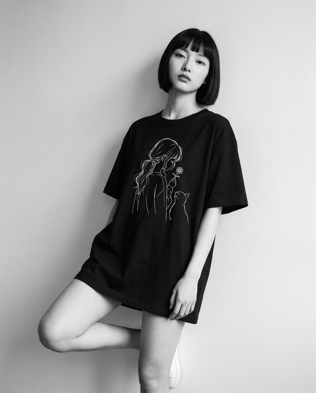 Nagi in the Kuroi Hana to Hige Tee — leaning