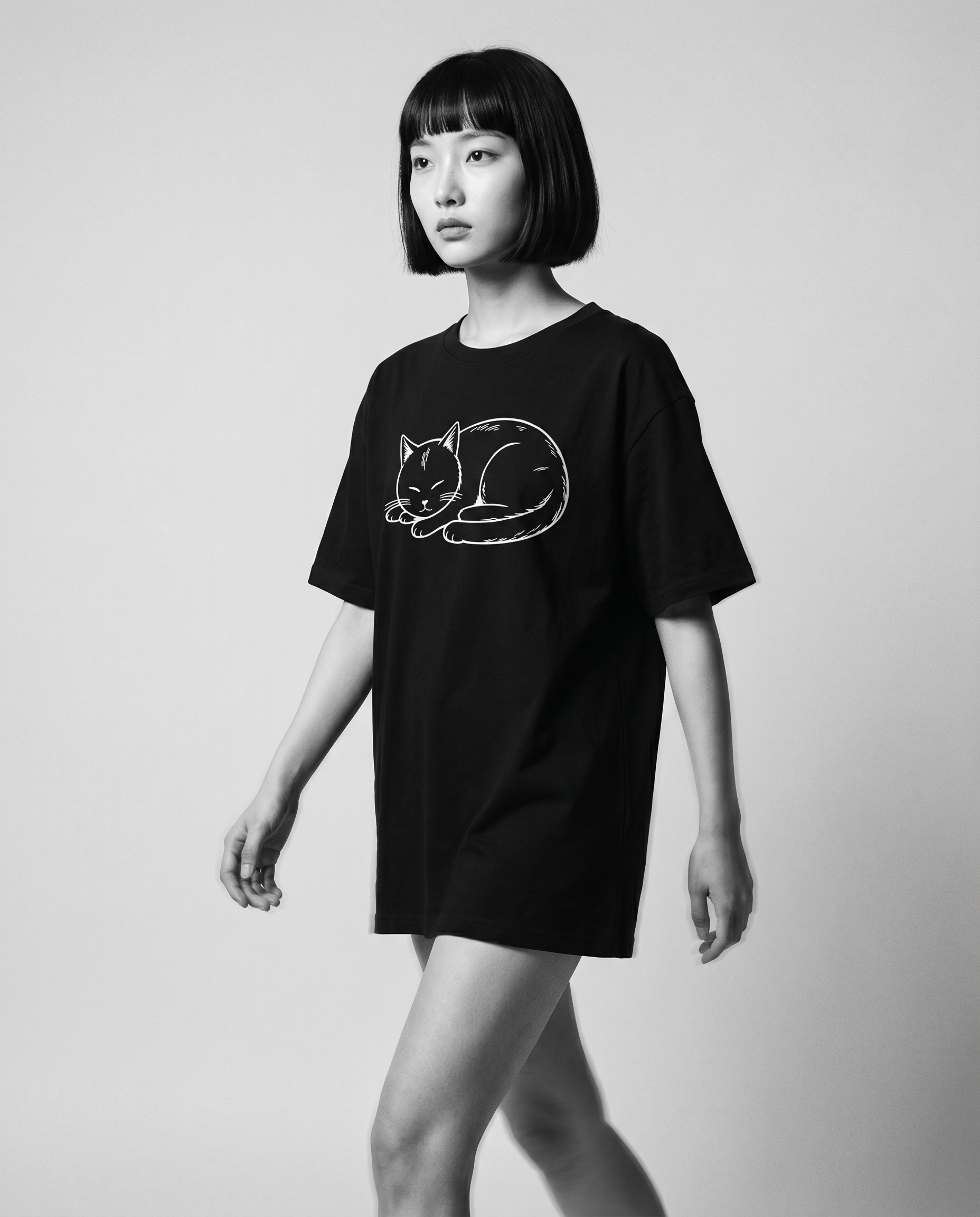 Nagi in the Kuroi Hirune Neko Tee — walking