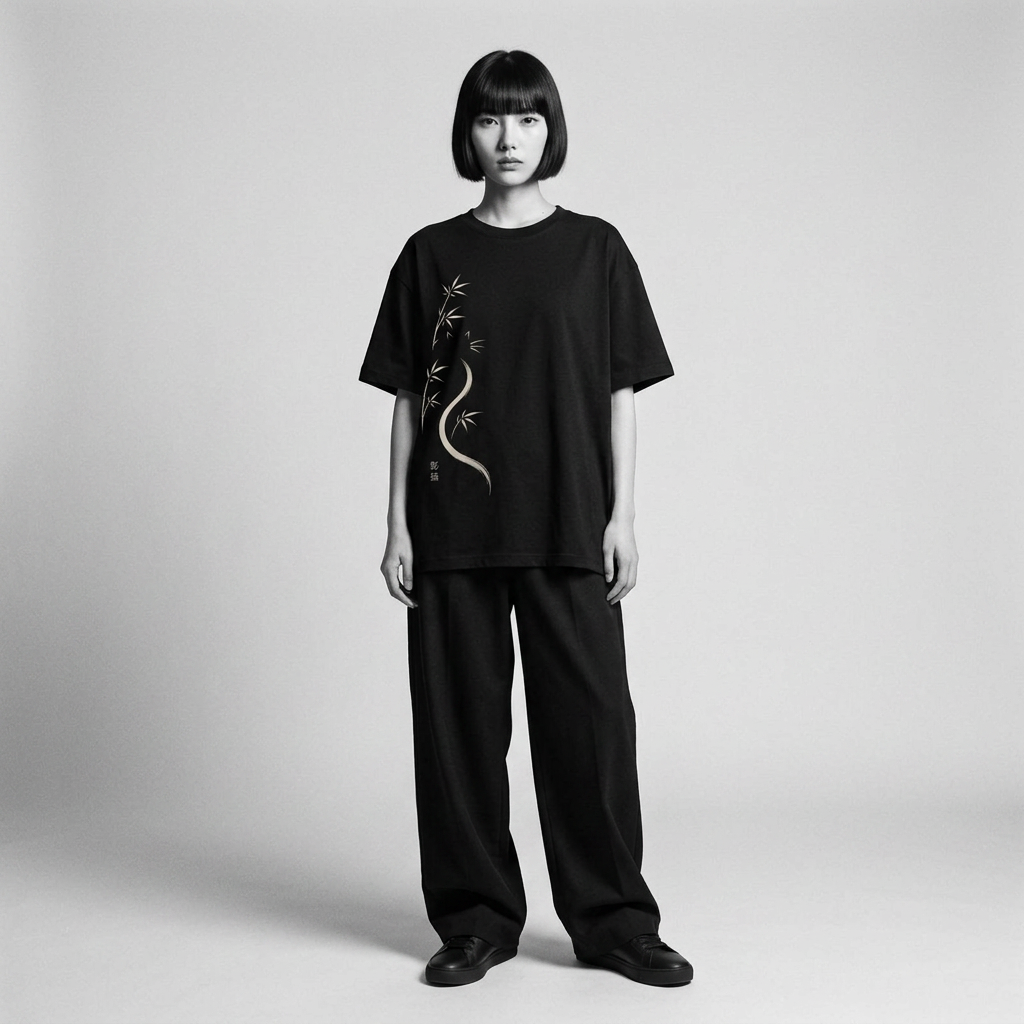 Nagi in the Kuroi Shadow Bamboo Cat Tee — standing