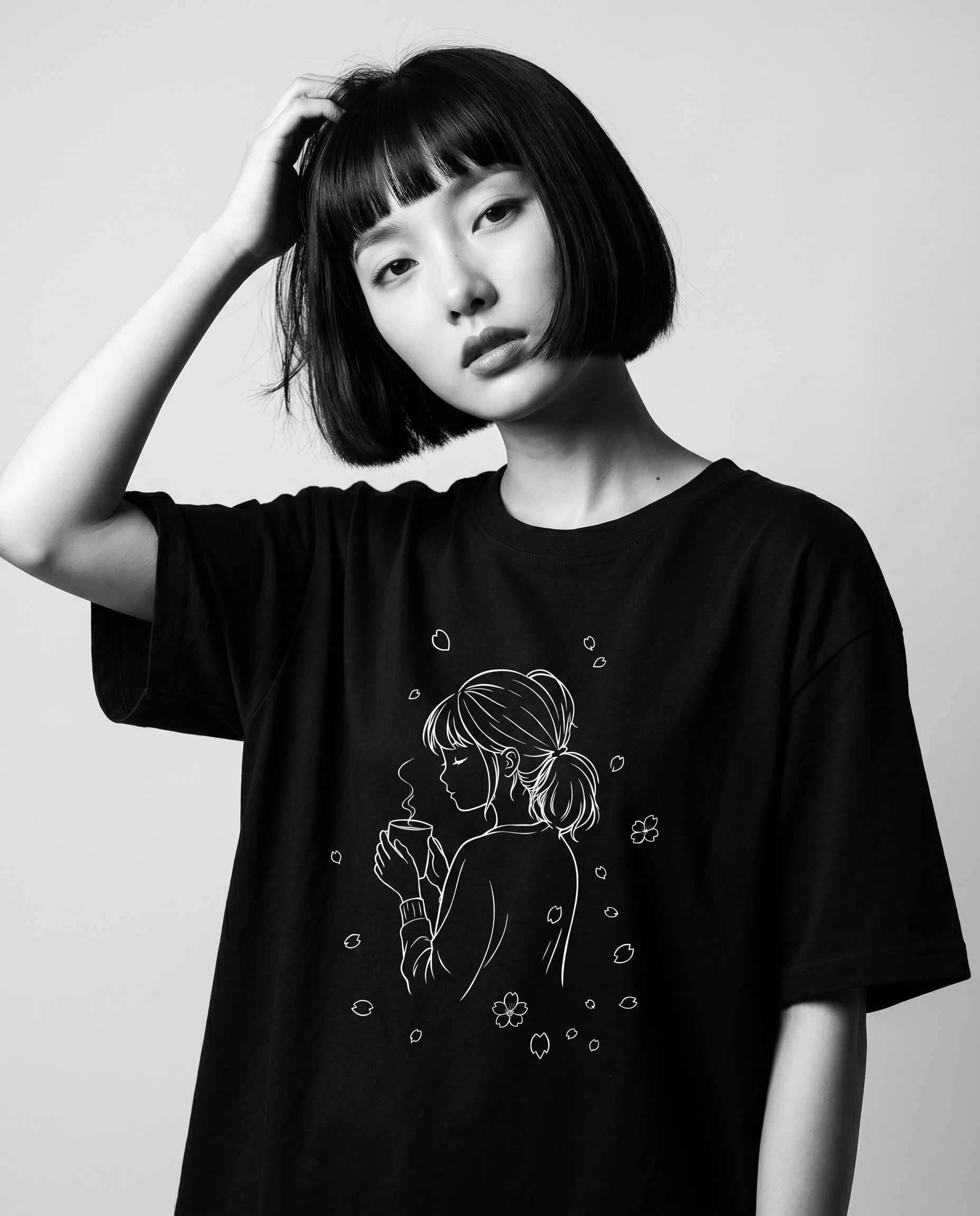 Nagi in the Kuroi Sakura to Shoujo Tee — hand in hair