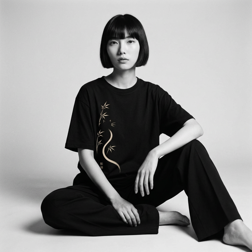 Nagi in the Kuroi Shadow Bamboo Cat Tee — seated
