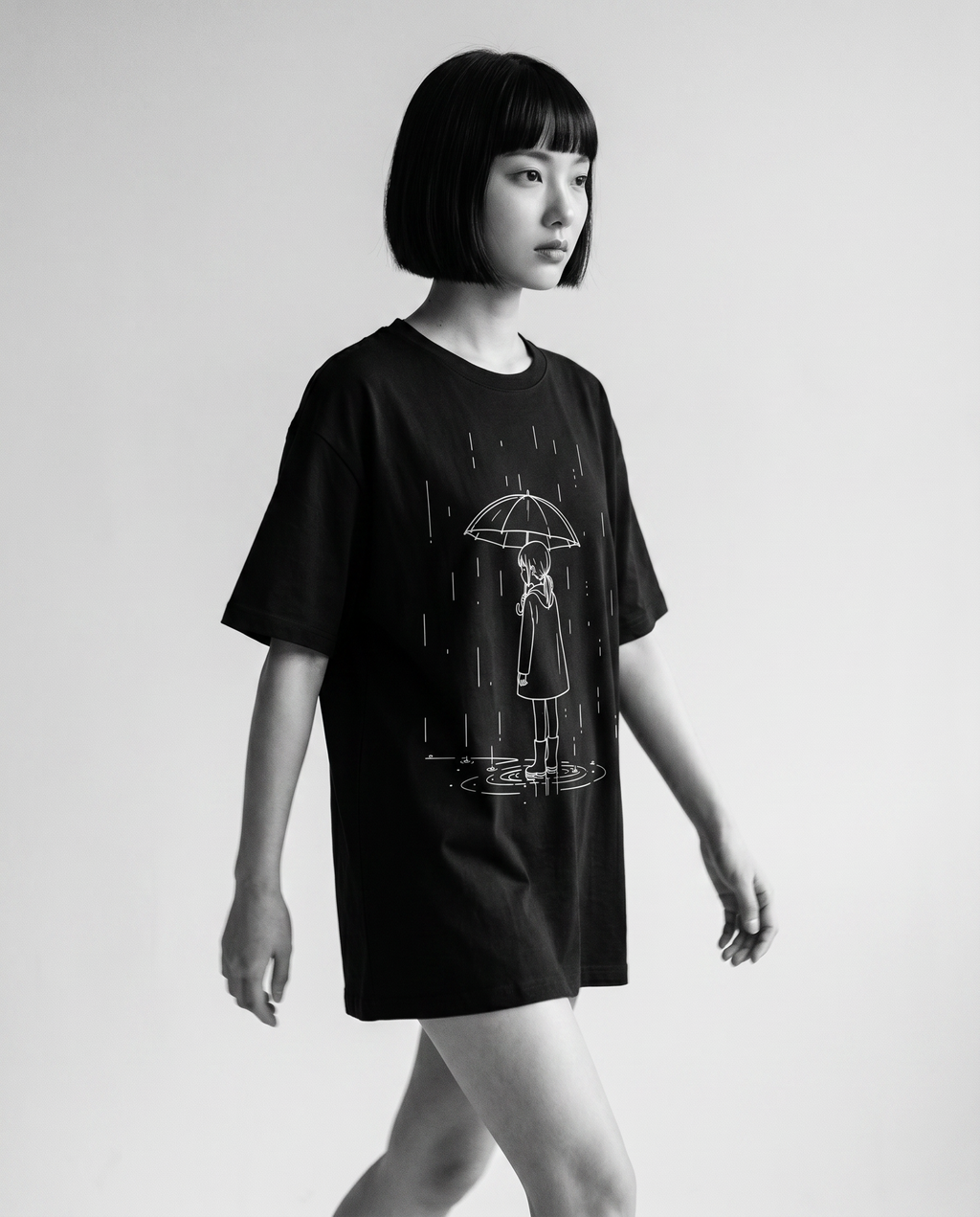 Nagi in the Kuroi Amamachi Tee — walking