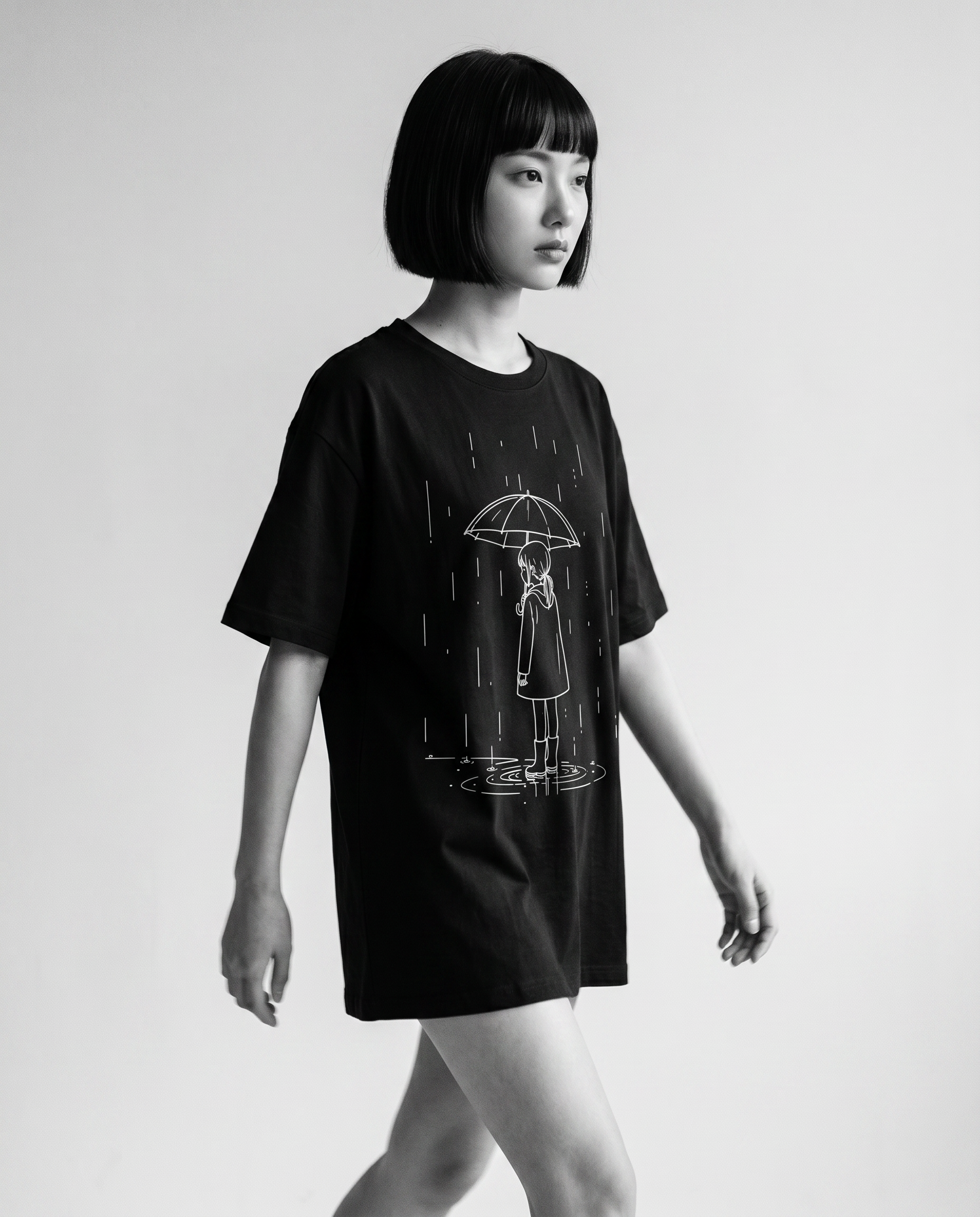 Nagi in the Kuroi Amamachi Tee — walking