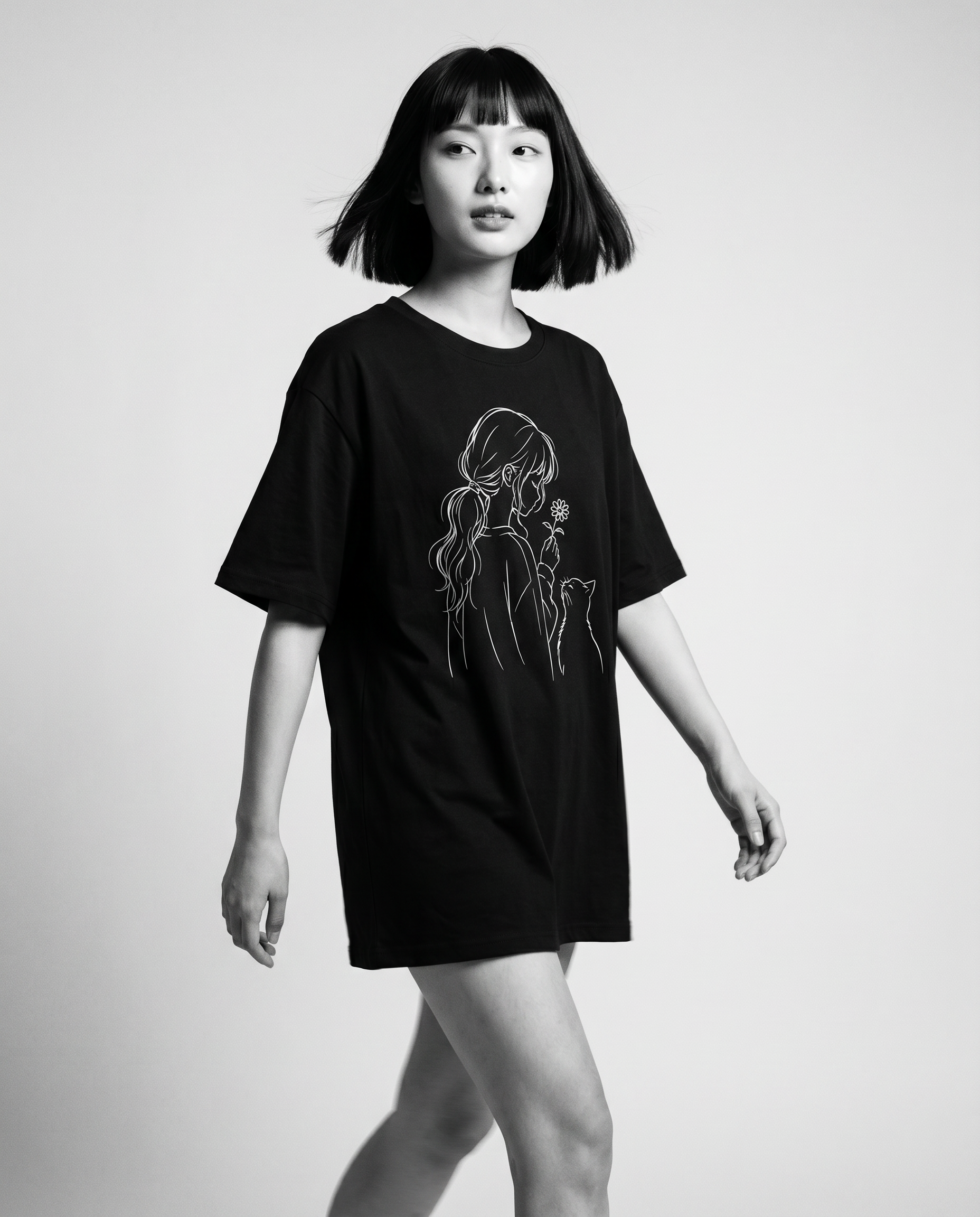Nagi in the Kuroi Hana to Hige Tee — walking